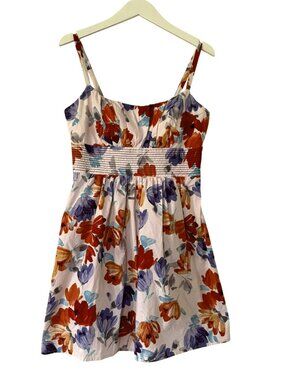 B Smart Floral Smocked Sundress White Multi Sz 12 Spaghetti Straps Cotton Blend
